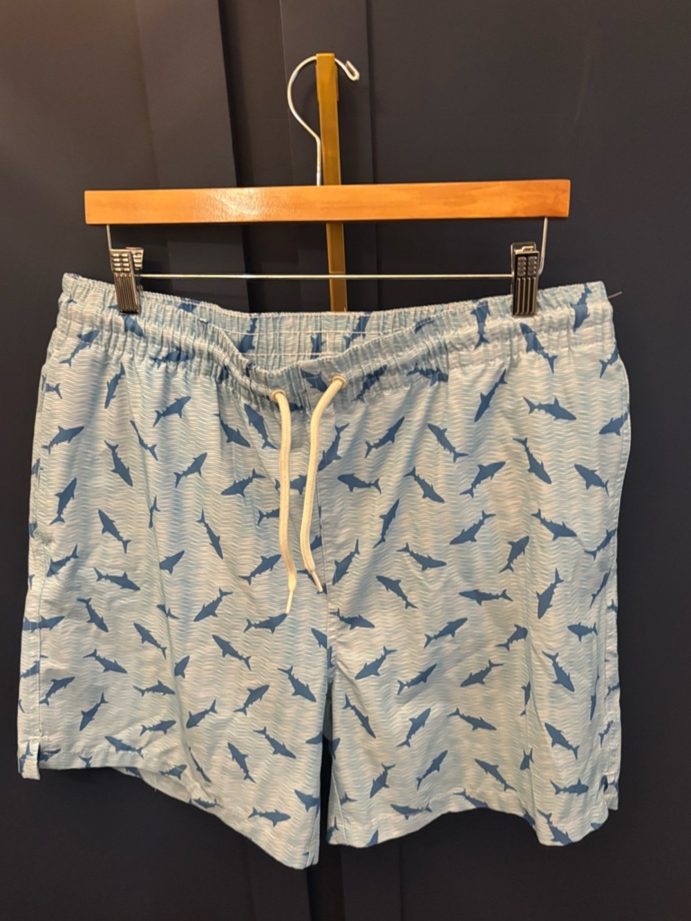 Men's Light Blue Shark Print Swim Trunks